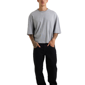 Camiseta de Algodón Crema Extra Grande para Hombre, Manga Corta, Cuello Redondo, Estilo Casual, Jersey Liso, Color Sólido, Estilo Urbano - Product Image 2