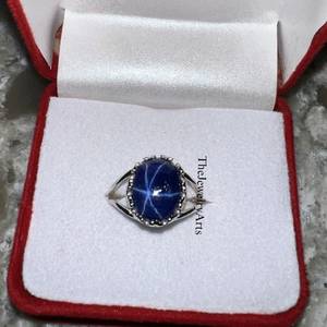 Star Sapphire <b>Men</b> <b>Ring</b>, Genuine Star Sapphire Gemstone on Sterling <b>Silver</b> Band, Blue Sapphire <b>Ring</b>, Natural Blue Sapphire <b>Ring</b> - Product Image 4