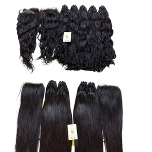Extensiones de Cabello Humano Vietnamita Virgen de Alta Calidad, Naturales, Lisas y Onduladas, Negras, en Paquetes Dobles, Tejidas a Máquina - Product Image 1