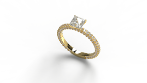 Anillo de compromiso solitario de diamante cultivado en laboratorio con corte princesa chapado en oro de 18K y 14K, banda de diamantes redondos con doble fila pavé, anillo fino para mujer - Product Image 2