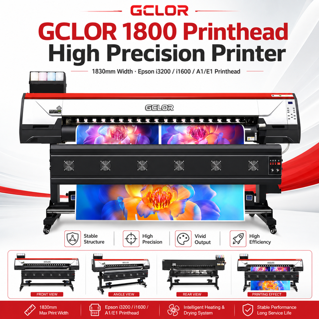GCLOR 1.8m Eco Solvent Wide Format Printer with 2/4 Epson I3200 Printheads for Vinyl Banner Advertising Printing
