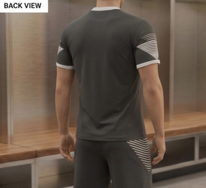 เสื้อฟุตบอลผู้ชายสีเทาเข้ม แขนสั้น คอวี ระบายเหงื่อได้ดี ทรงแอธเลติก เหมาะกับทุกฤดูกาล ลายพิมพ์แบบซับลิเมชั่น - Product Image 5