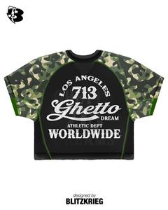 Ensemble en maille camouflage noir |   Haut et short en jersey surdimensionnés |   Ensemble assorti de streetwear mondial Los Angeles OEM - Product Image 2
