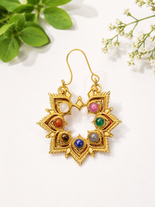 Natural 7 Chakra Brass <b>Earrings</b> | Handmade Healing Crystal <b>Earrings</b> | Gold Plated Brass Gemstone Dangle <b>Earrings</b> | Wholesale Jew - Product Image 2