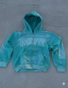 Sudadera con capucha con cremallera de algodón grueso y felpa, con efecto desgastado por el sol, el mejor material, con logotipo personalizado, serigrafía y pedrería, del fabricante líder. - Product Image 2