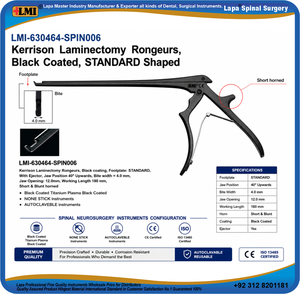 คีมตัดกระดูกสันหลัง Kerrison Laminectomy Rongeurs แบบแมนนวล STANDARD Ejector สแตนเลสสตีลเคลือบพลาสมาสีดำ ไม่เหนียวเหนอะหนะ ฆ่าเชื้อได้ด้วยหม้อนึ่งความดันสูง สำหรับกระดูกสันหลัง - Product Image 6
