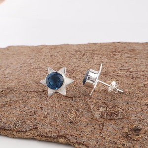 Pendientes de topacio azul de Londres hechos a mano en India con plata de ley 925 para mujeres y niñas. - Product Image 3