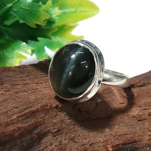 Natural Black Scapolite Cat's Eye Ring: Handmade 925 Sterling Silver Jewelry Amazing Black Cat's Eye Stone Ring <b>Gift</b> For Women's - Product Image 3