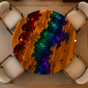 Luxury Colorful Eco-Friendly Round <b>Epoxy</b> Resin Coffee <b>Table</b> | Handmade Rainbow Resin Modern Living Room Center <b>Table</b> - Product Image 2