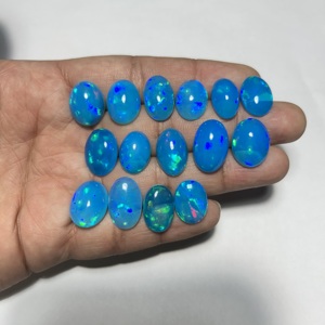 Ópalo Natural de Etiopía Welo, Corte Ovalado, Calidad Superfina, Tratado con Humo, Genuino, Cabujón de Ópalo, Azul Pryba Multicolor, Suelto, Octubre - Product Image 5