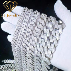 Ensemble collier et bracelet en diamant cultivé en laboratoire platine, pavé intégral, maillons cubains, style hip-hop, tendance américaine, bijoux unisexes - Product Image 1