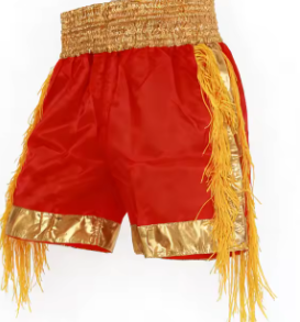 Pantalones Cortos de Boxeo de Poliéster/Algodón con Estampado por Sublimación y Ribete Dorado, con Flecos, Unisex, para Adultos, Ropa de Artes Marciales, Holgados - Product Image 5