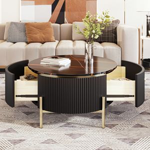 Tavolino Moderno Rotondo con 2 Grandi Cassetti, Tavolino da Caffè con Spazio di Archiviazione da 80 cm - Product Image 4