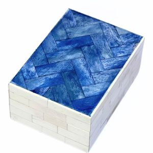 Luxury Handcrafted Polished <b>Rectangle</b> Modern Natural Material Bone Inlay Blue White Decorative Jewelry Storage Box Living Room - Product Image 2