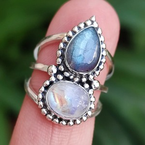 Labradorite Rainbow Moonstone <b>Ring</b> 925 Sterling Silver Handmade <b>Boho</b> Statement Promise <b>Ring</b> for Women Natural Gemstone <b>Ring</b> - Product Image 4