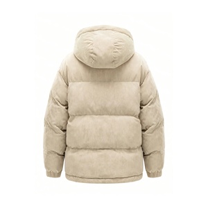 Unisex Custom Color Corduroy Puffer <b>Jacket</b> Winter Thick Zipper Closure Hooded Stand Collar Casual Solid Color Loose Fit Short Le - Product Image 2