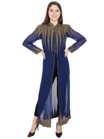 2026 Kaftan de Luxe Élégant pour l'Aïd, en Crêpe Pailleté, Style Manteau Ouvert de Dubaï, avec Broderie de Perles et Appliques Faites à la Main, Naturel, Longueur Ras du Sol
