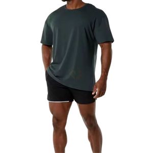 T-shirt pour homme vert foncé à épaules tombantes, surdimensionné, en coton mélangé uni, fabrication sur mesure - Product Image 4