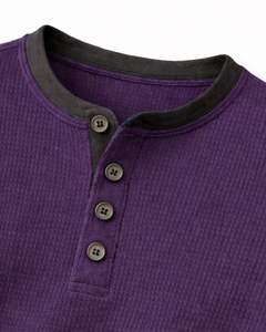 <b>Mens</b> Waffle <b>Henley</b> Long Sleeve Thermal T Shirt Purple Casual Button Neck Winter Wear <b>Top</b> Cotton Slim Fit Breathable Fabric - Product Image 6