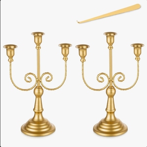 En gros, Chandelier en métal doré à 3 bras pour bougies coniques, style traditionnel à motifs, Décoration de centre de table de mariage - Product Image 2