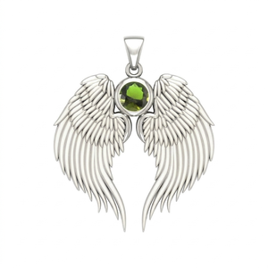 Sapphire Quartz Guardian Angel Wing Birthstone Pendant <b>Silver</b> Plated with Round Sapphire Gemstone 3 cm Wing <b>Charm</b> Necklace - Product Image 3