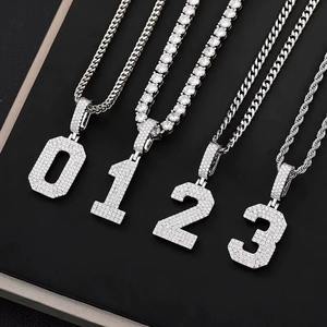 Collares de Plata de Ley 925 con Número de la Suerte 0-9 y Moissanita, Iniciales con Número Arábigo, Cadena con Colgante Hip Hop para Hombre, Regalo de Joyería - Product Image 2