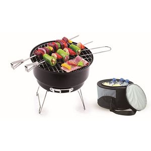 Portable Camping <b>Charcoal</b> Grill with Cooler <b>Bag</b> Foldable Stainless Steel and Iron Black Nylon - Product Image 1