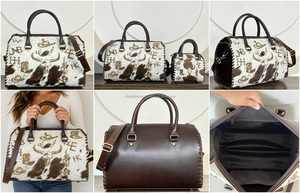 2026 Elegant <b>Handmade</b> Western Genuine Cowhide Leather Speedy Duffle Bag Vintage Hair On Hide Travel Weekender Shoulder Bag - Product Image 3