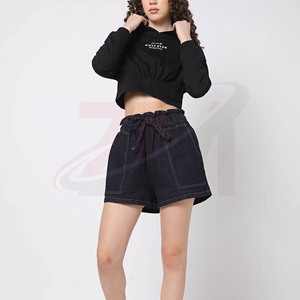 Sweat-shirts à capuche courts personnalisés avec logo pour femmes, vêtements 100 % coton molletonné, pulls oversize pour femmes - Product Image 5
