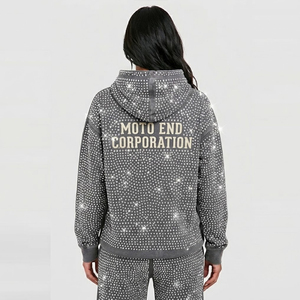 Sweat-shirt à capuche oversize en polaire avec imprimé à pois unisexe Moto End Corporation, style décontracté, streetwear d'automne, gris - Product Image 5