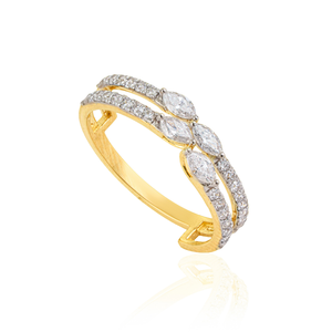 Impresionante Anillo Delicado de Doble Banda de Oro Amarillo K14 con Diamantes 100% Auténticos, Joyería Hecha a Mano por un Fabricante - Product Image 3