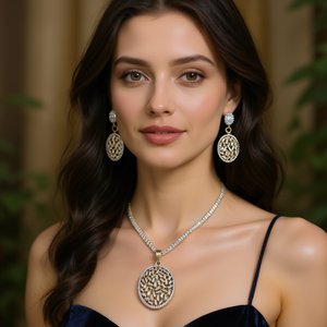 Ensemble élégant Royal American Platinum pour femmes, collier avec pendentif en diamant et boucles d'oreilles assorties, idéal pour les fêtes, les mariages, les festivals - Product Image 3
