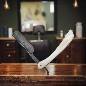 Professional Straight <b>Razor</b> Stainless Steel Damascus Blade Bone Handle Single Blade for Barber Shop Body Face Shaving for <b>Men</b> - Product Image 3