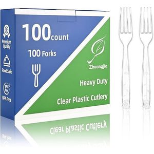 100 Forchette Monouso in Plastica Trasparente, Resistenti al Calore, Senza BPA, Extra Robuste, Confezione Convenienza - Product Image 1