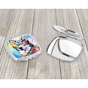 Husky siberiano Hippie Dawg compacto decorativo viaje maquillaje espejo plegable de mano espejo de bolsillo para mujeres y niñas - Product Image 3