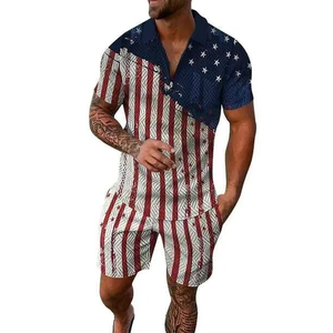 ชุดเซ็ตฤดูร้อนผู้ชาย 2 ชิ้น เสื้อโปโลผ้าระบายอากาศสีพื้น กางเกงขาสั้น แขนสั้น ลายทาง ปกเสื้อแบบลำลอง สไตล์เรโทร เสื้อยืดถักทรงหลวม - Product Image 6