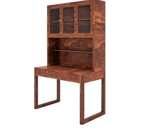 Tall Wooden <b>Computer</b> <b>Desk</b> with Bookshelf |Solid Wood Home Office <b>Desk</b> with Glass Door Hutch | Jodhpur Export - Product Image 3