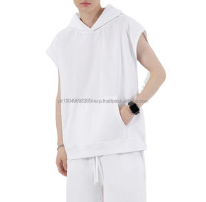 Sin mangas de algodón francés Terry Sudadera con capucha caída hombro DTG impresión sudaderas con capucha de alta calidad hombres - Product Image 1