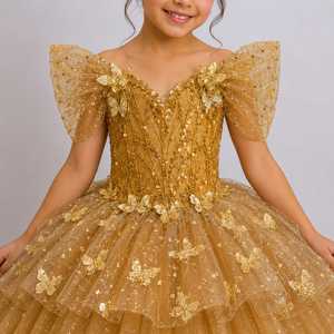 Nouvelles Robes de Bal de Princesse Dorées de Luxe pour Filles, Idéales pour Anniversaires, Mariages, Couleurs Personnalisables, Service OEM Papillon - Product Image 4
