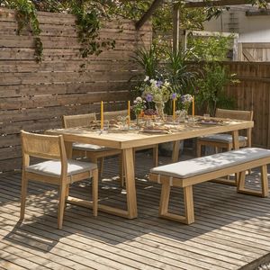 Teak Outdoor Garden Furniture Set 6 Seater Contemporary Wooden <b>Table</b> <b>Chairs</b> <b>Bench</b> Weather Resistant - Product Image 1