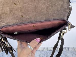 กระเป๋าหนังวัวแท้สไตล์โบฮีเมียนประดับพู่หนังและหินเทอร์ควอยซ์  กระเป๋าสะพายข้างเก๋ไก๋  ขายดี  ขนาดเล็ก - Product Image 6