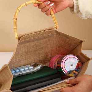 Sac de courses en jute naturel écologique imprimé sur mesure avec poignée en coton, pliable et grande capacité pour les courses au supermarché et les voyages - Product Image 4