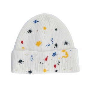 Bonnet en tricot noir avec points brodés colorés, bord côtelé, chapeau d'hiver - Product Image 2