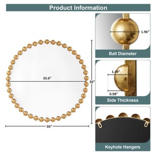 Beaded Gold Round Wall <b>Mirror</b> – Decorative Metal <b>Frame</b> <b>Mirror</b> for Living Room, Bedroom & Luxury Home Decor - Product Image 4