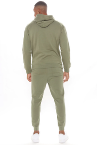 Sweat-shirt à capuche vert olive pour homme, ensemble de survêtement à manches longues, couleur unie, vêtement décontracté avec poches latérales, coupe classique, style automne - Product Image 4