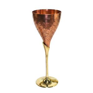 Engraved Copper <b>Wine</b> <b>Goblet</b> 200ml Two Tone Gold Stem Long Stemmed Metal <b>Wine</b> Glass For Wedding Party Bar Dining - Product Image 2