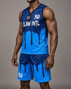 Conjunto de Uniforme de Baloncesto para Hombre Claw Intl, Diseño Blue Drip Print 30, Transpirable, de Poliéster - Product Image 3
