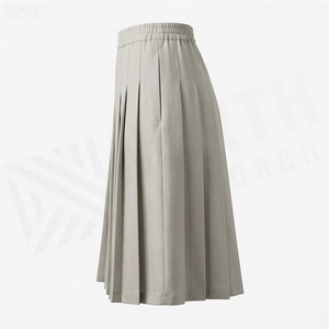 Falda Plisada hasta la Rodilla para Mujer, Cintura Elástica, Color Sólido, Tejido de Tela, Estilo Cómodo para Todas las Temporadas - Product Image 3
