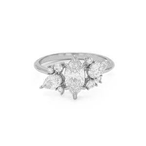 Bague de fiançailles de luxe en or massif 14K 18K avec diamants de laboratoire en forme de poire marquise et de grappe ronde, bijou de mariage élégant - Product Image 3