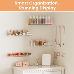 Étagères de salle de bain en acrylique 15 pouces, rangement flottant, lot de 4 pour l'organisation des petits espaces - Product Image 4